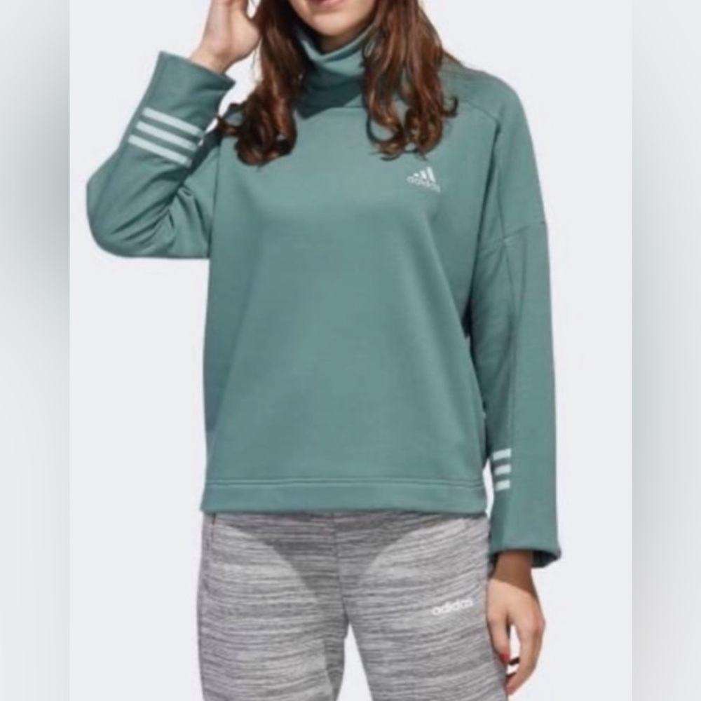 Adidas Essentials Comfort Funnel Neck Sweatshirt Tech Emerald Green Women Large